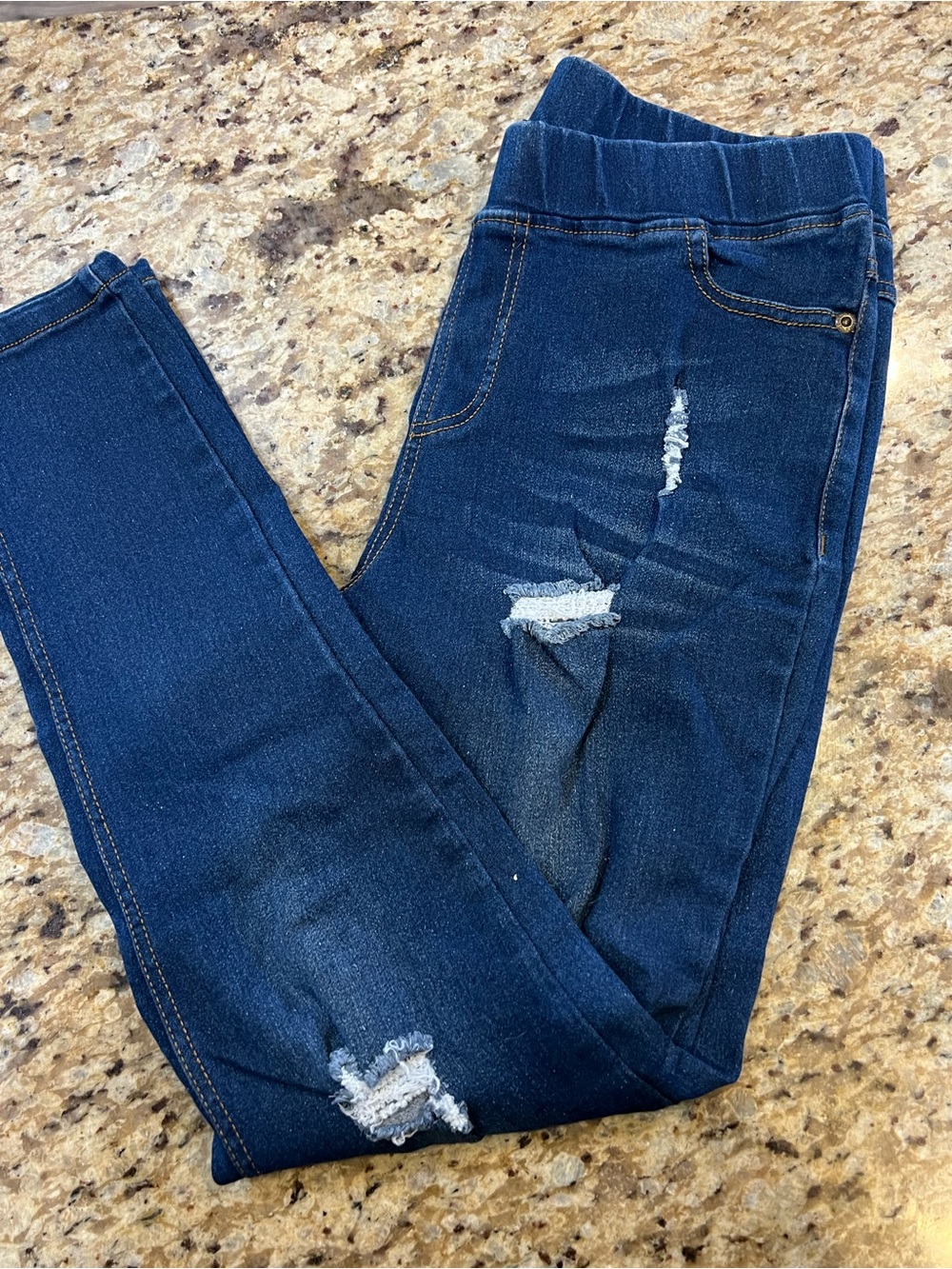 Women's Navy Skinny Distressed Jeans with Elastic Waist